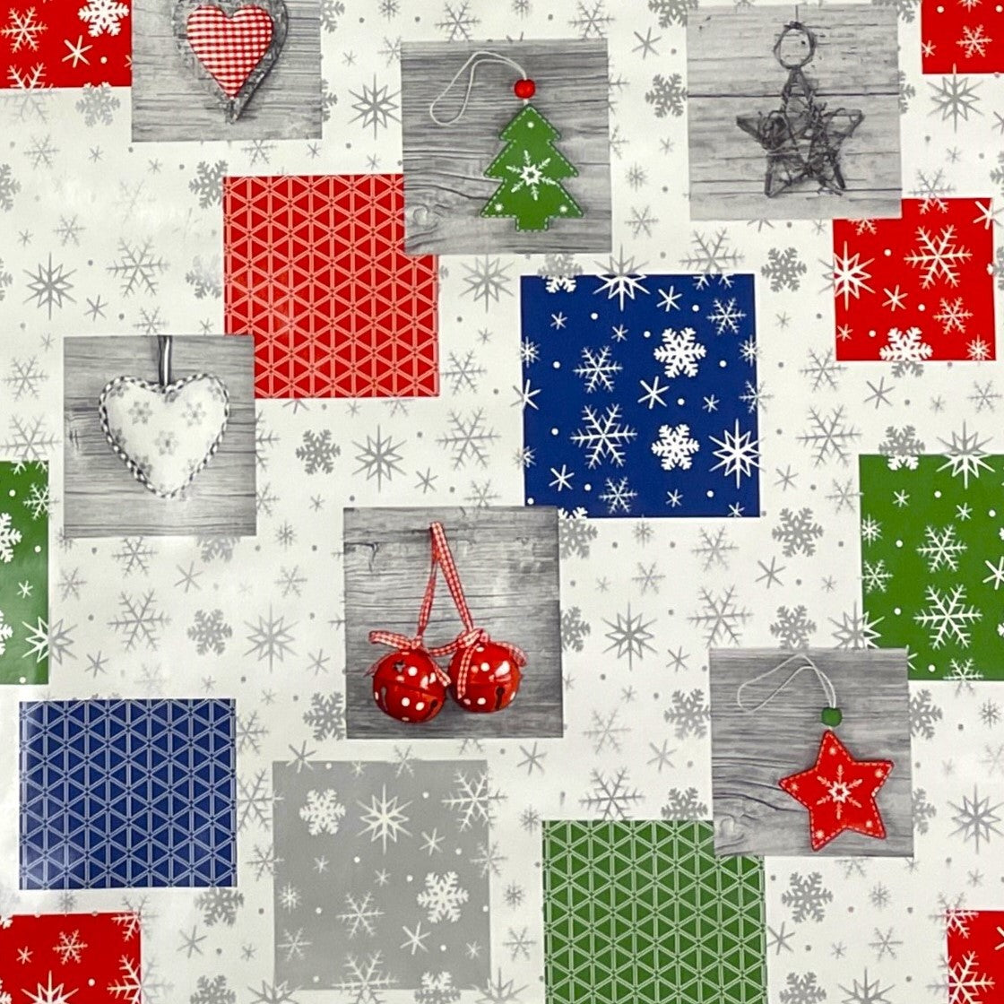 Wachstuch Tischdecke Weihnachten P1033-1 rot blau grün Schneeflocken eckig rund oval