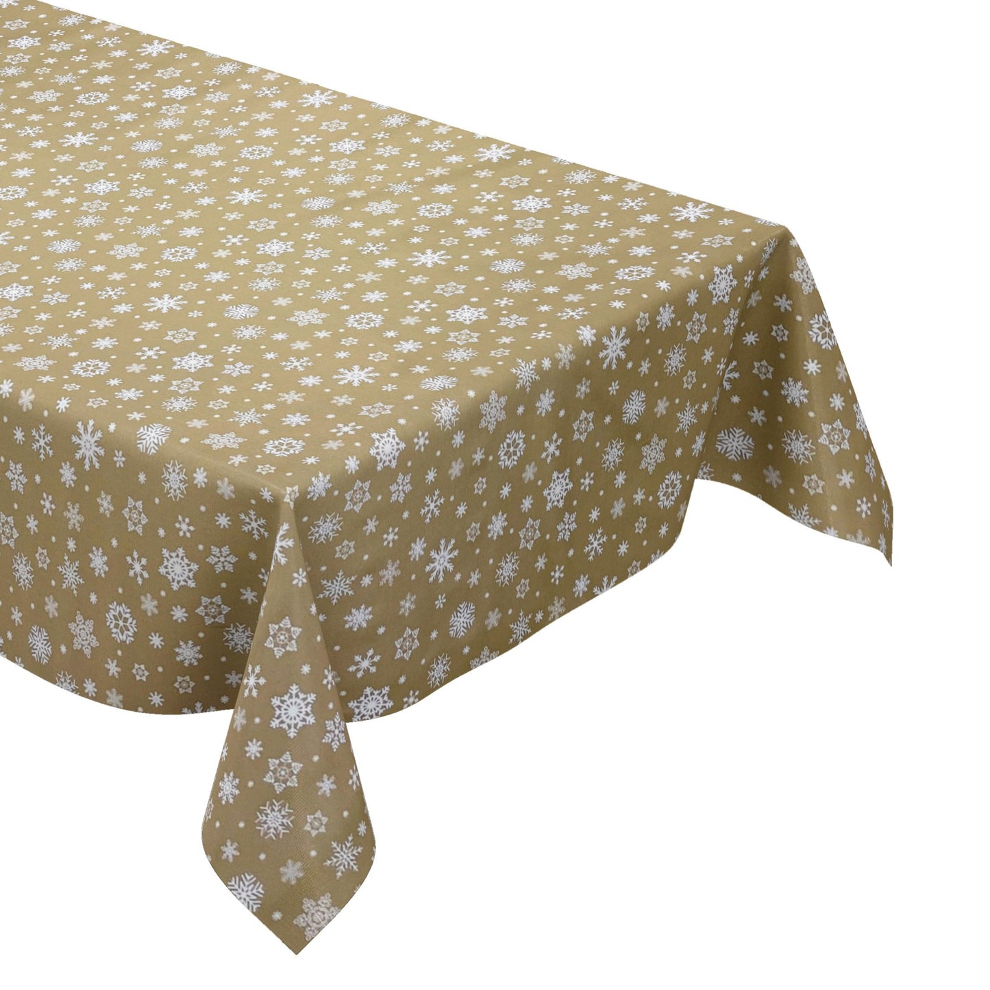 Nappe en toile cirée gaufrée Noël P1096-1 flocons de neige sur fond doré carré rond ovale