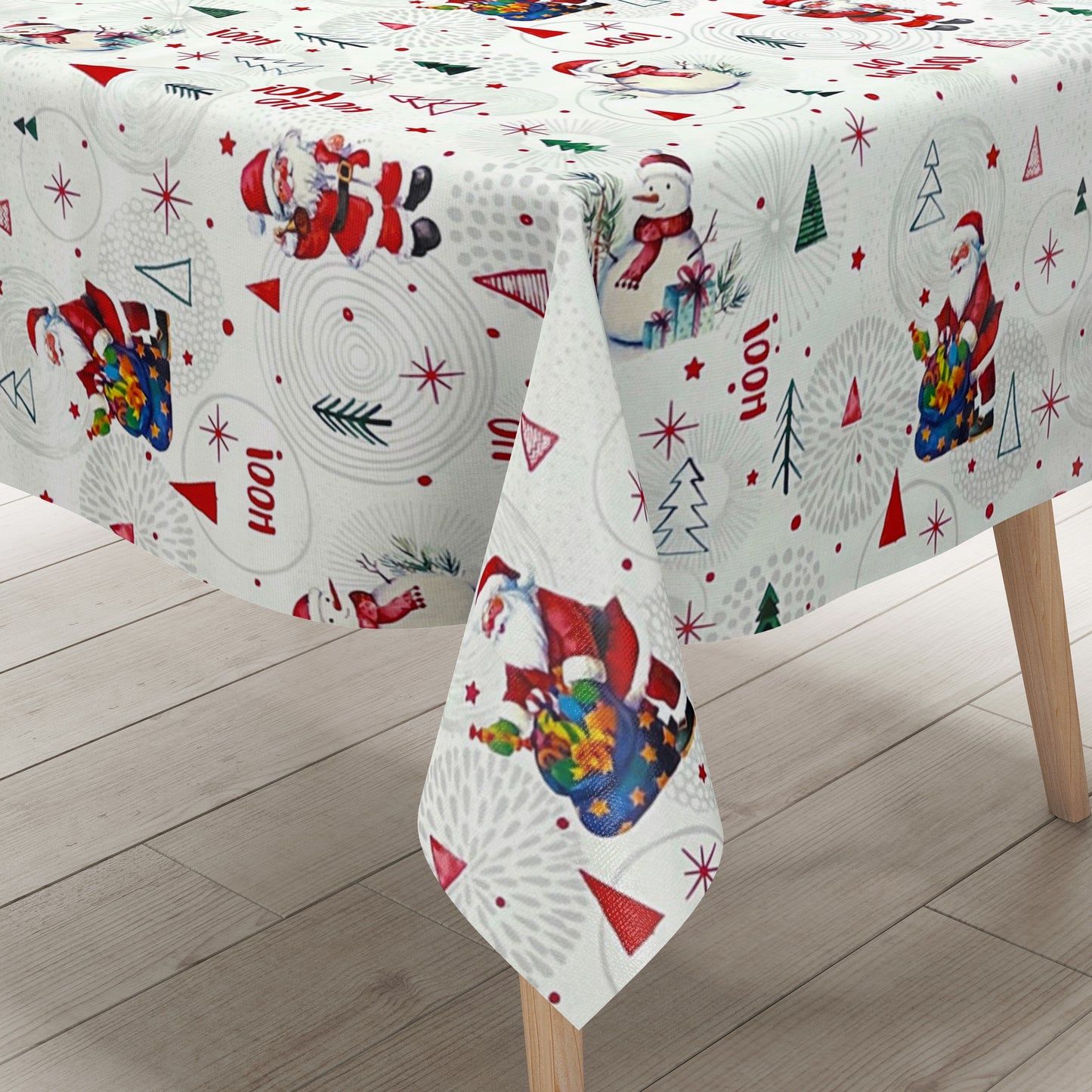 KEVKUS Wachstuch Tischdecke Weihnachten P1151-1 Schneemann Weihnachtsmann weiß eckig rund oval