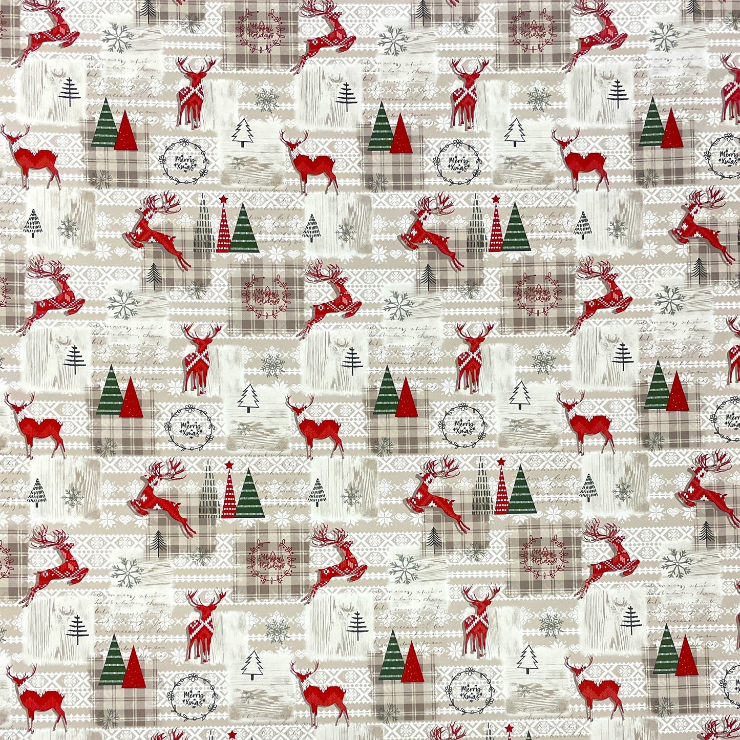 KEVKUS Wachstuch Tischdecke Weihnachten P1152-1 Rentier kariert beige braun eckig rund oval