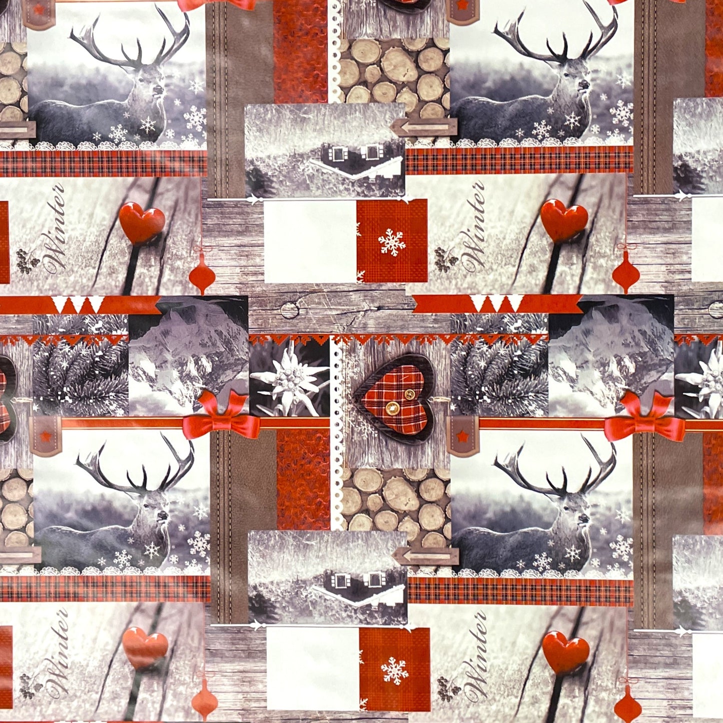 KEVKUS nappe toile cirée Noël P192-1 renne bois coeurs carrée ronde ovale