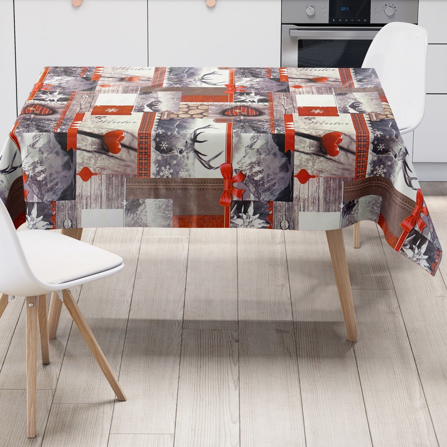 KEVKUS nappe toile cirée Noël P192-1 renne bois coeurs carrée ronde ovale