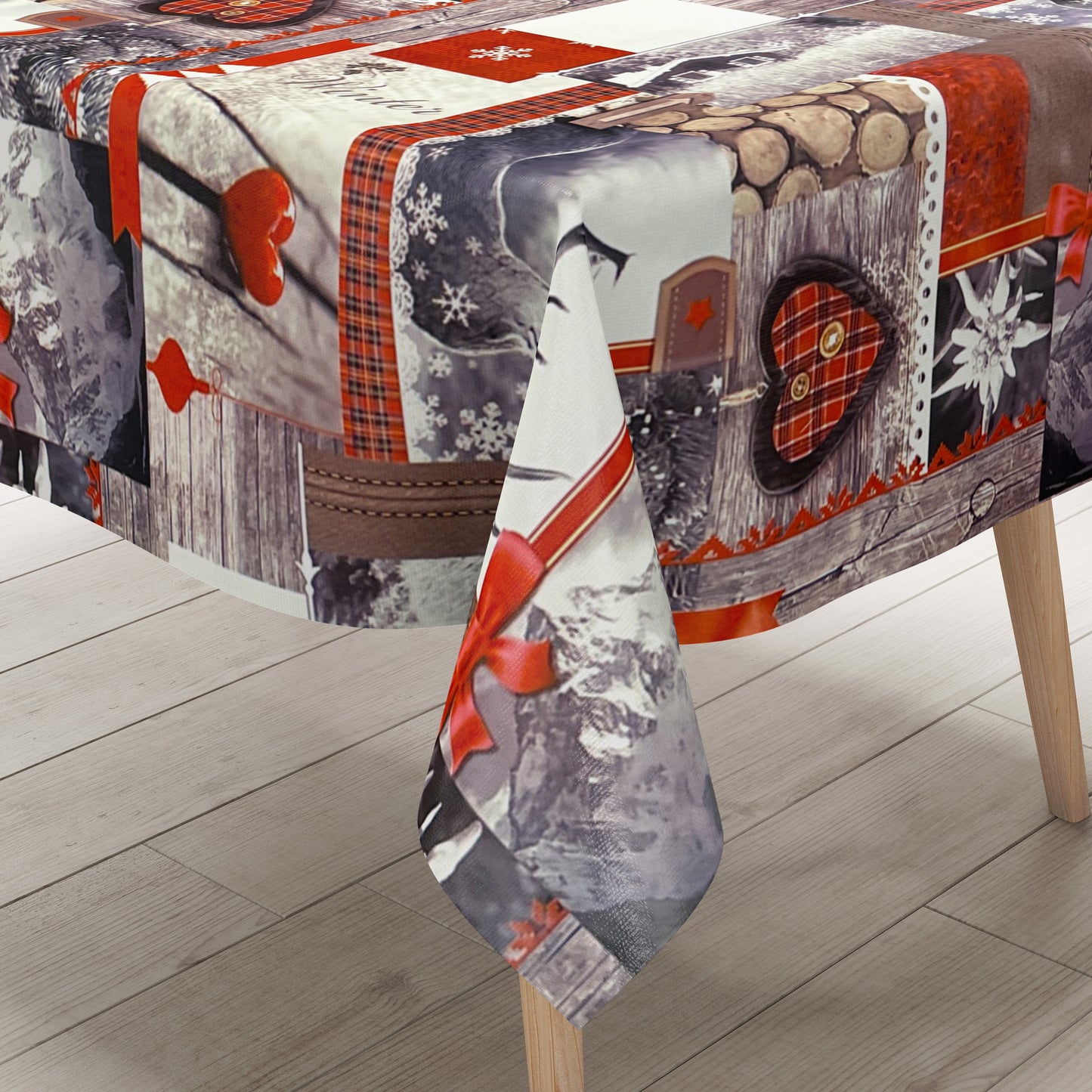 KEVKUS nappe toile cirée Noël P192-1 renne bois coeurs carrée ronde ovale