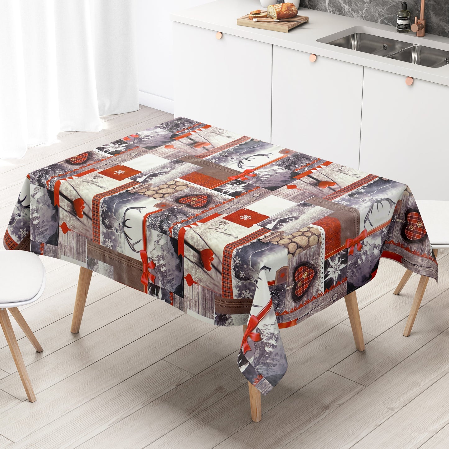 KEVKUS nappe toile cirée Noël P192-1 renne bois coeurs carrée ronde ovale