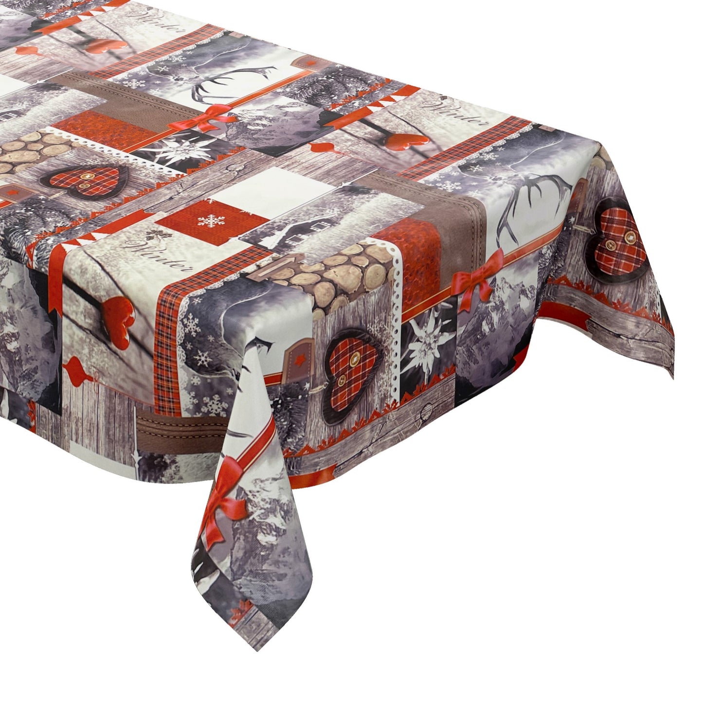 KEVKUS nappe toile cirée Noël P192-1 renne bois coeurs carrée ronde ovale
