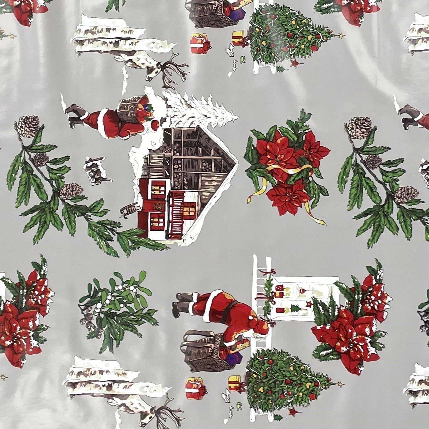 KEVKUS Wachstuch Tischdecke Weihnachten P984-2 Weihnachtsmann auf grau eckig rund oval