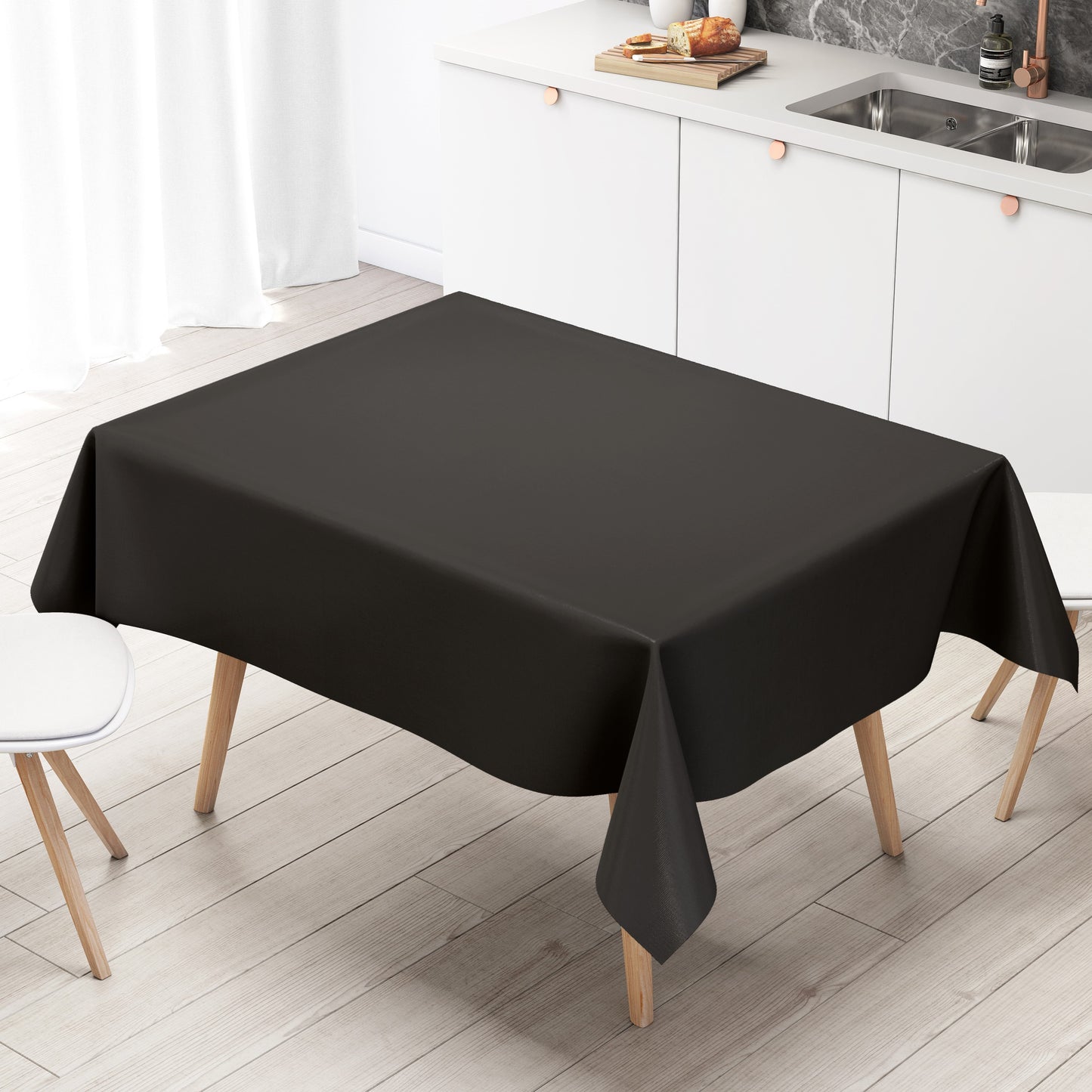 Oilcloth tablecloth uni 24 plain black square round oval