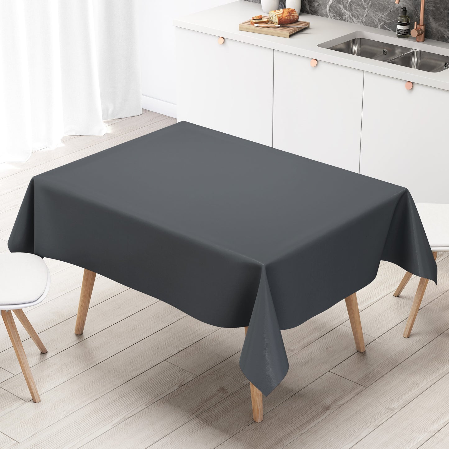 abwaschbare Wachstuch Tischdecke uni anthrazit grau einfarbig Rollenware Meterware