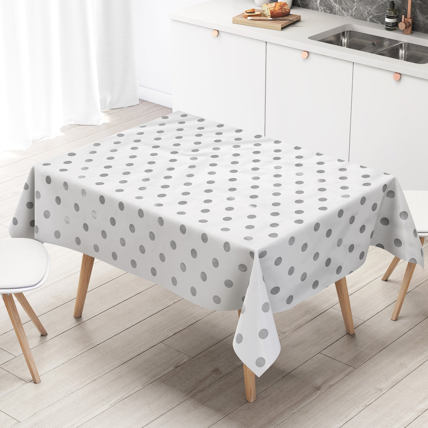 Wachstuch Tischdecke Punkte silber grau