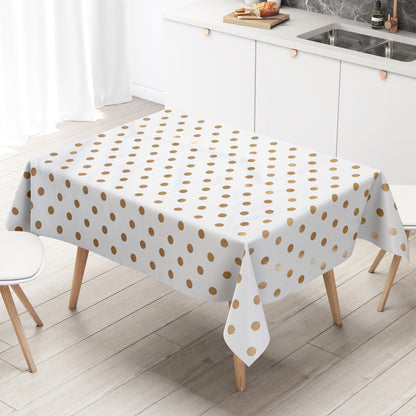 Wachstuch Tischdecke goldene Punkte auf weiß