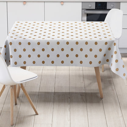Wachstuch Tischdecke goldene Punkte auf weiß