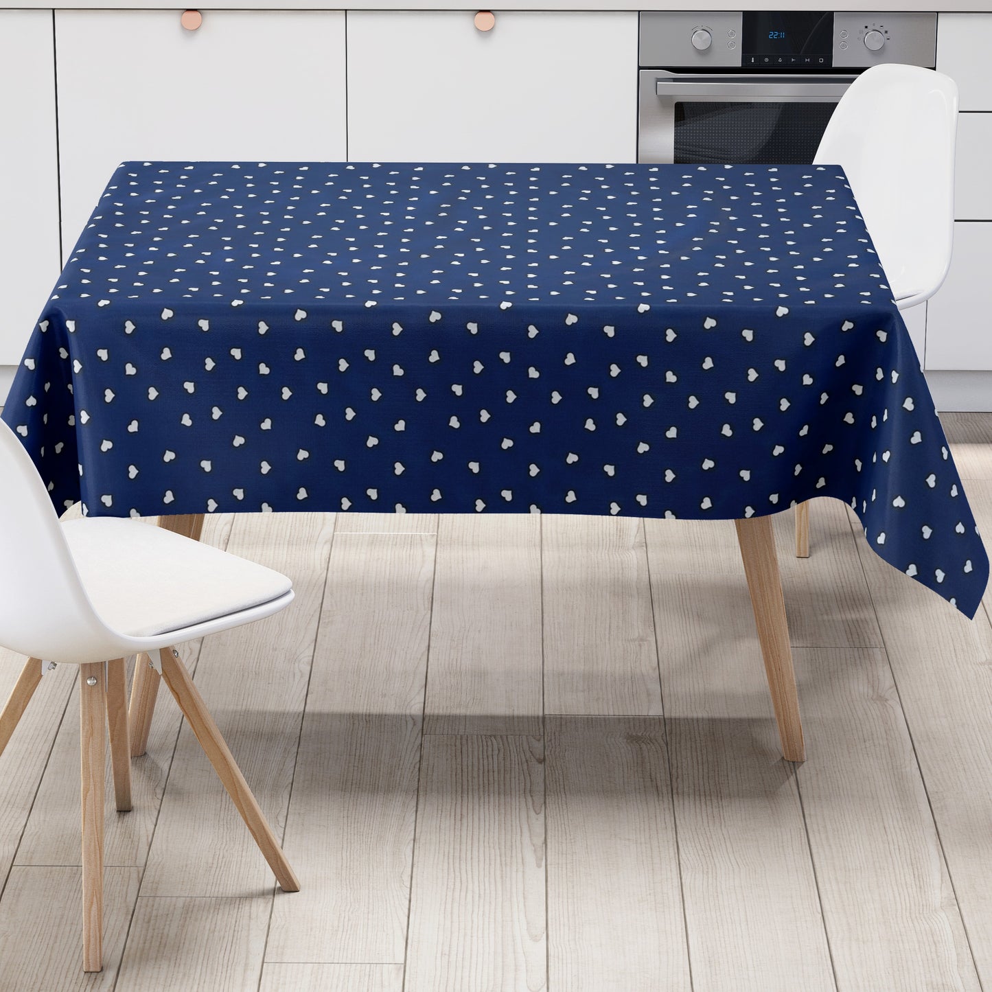 Wachstuch Tischdecke Herzen blau