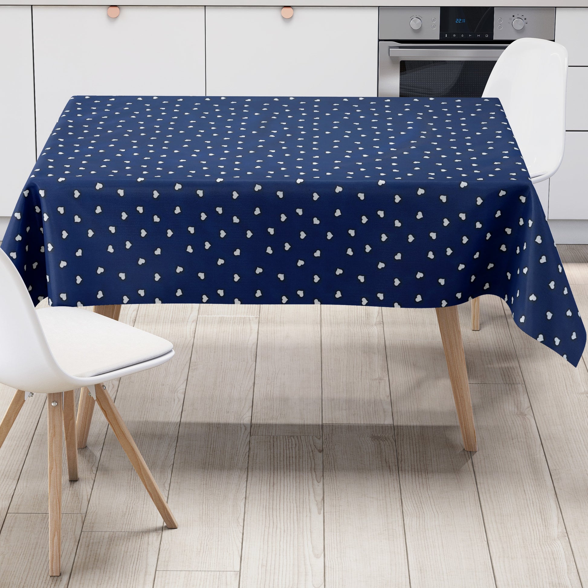 Wachstuch Tischdecke Herzen blau