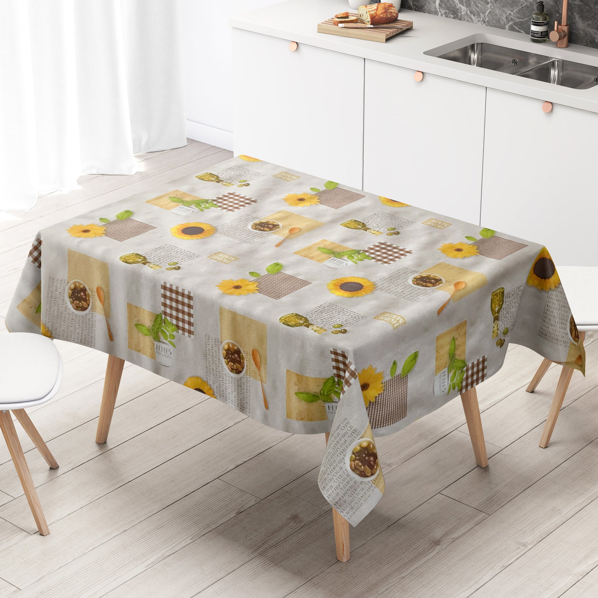 Wachstuch Tischdecke Oliven Sonnenblumen braun