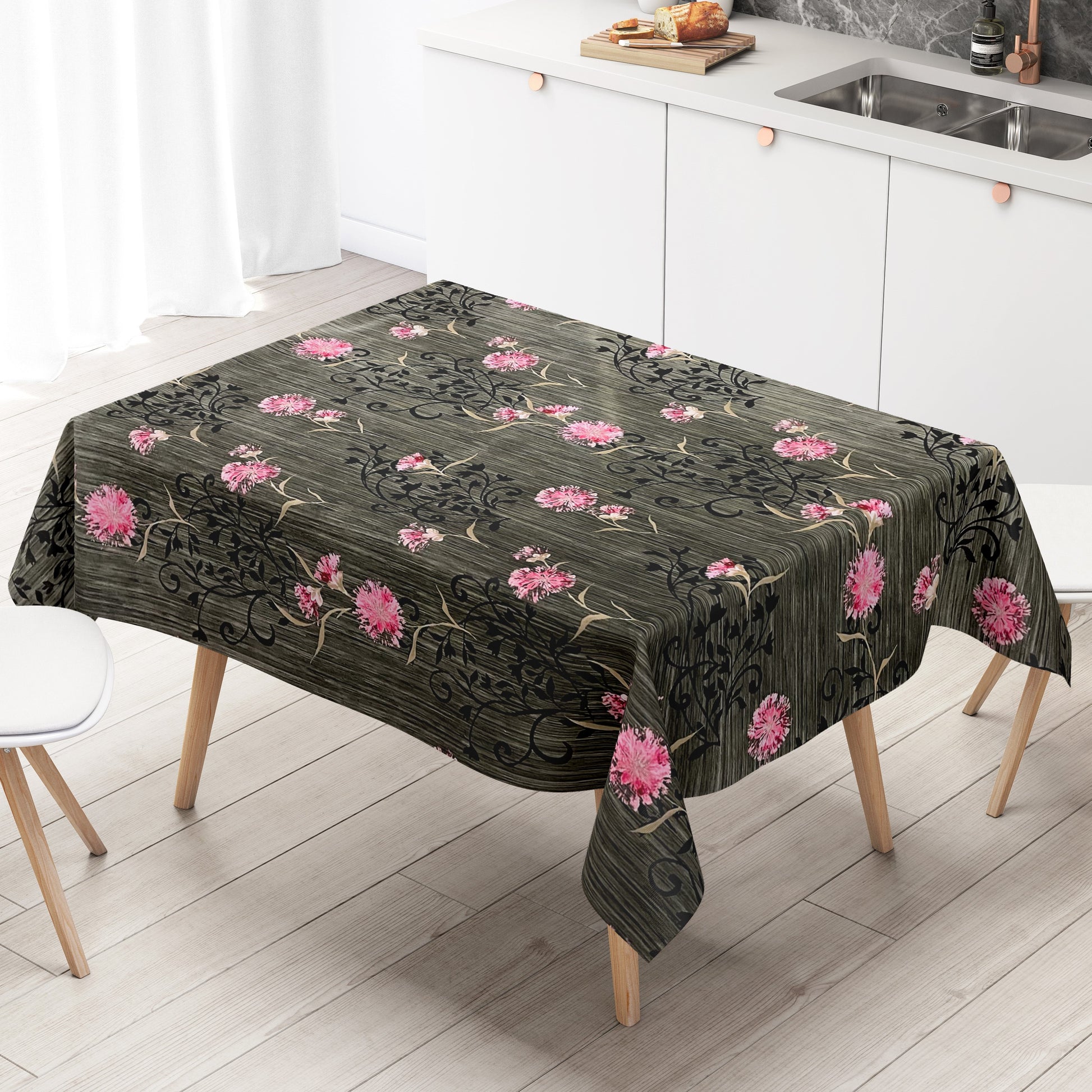Wachstuch Tischdecke grau rosa Blumen