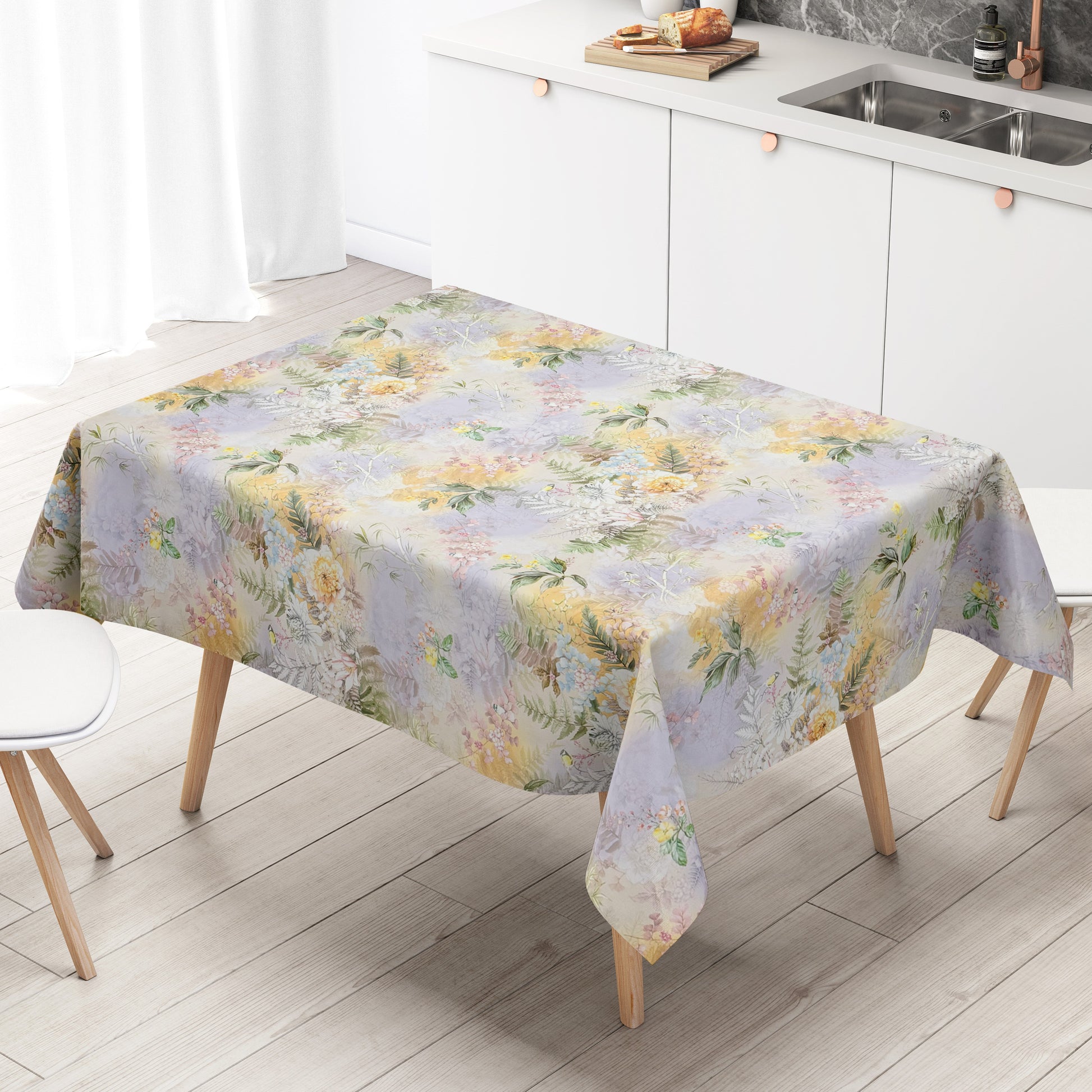 Wachstuch Tischdecke fliederfarben lüten Blumen