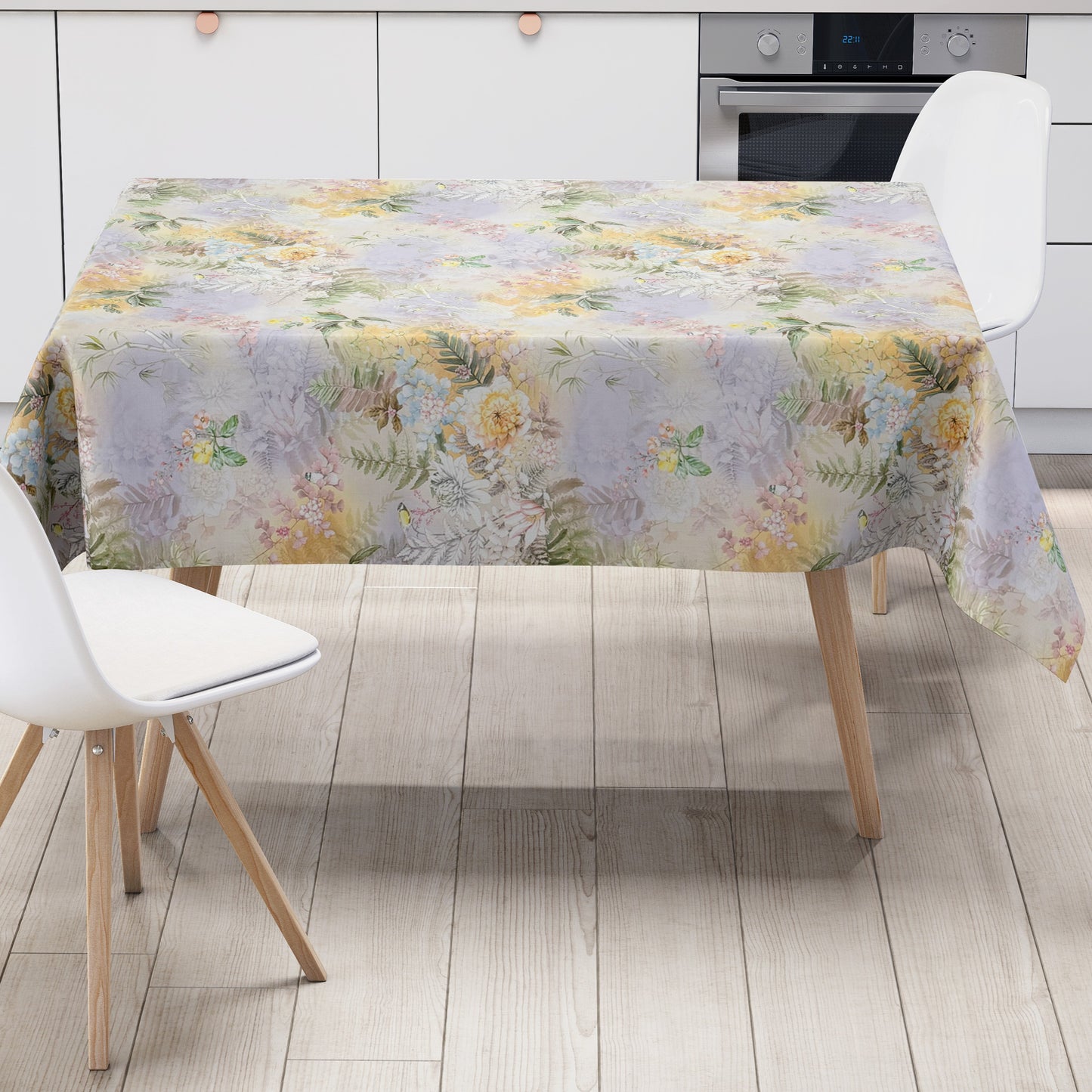 Wachstuch Tischdecke fliederfarben lüten Blumen