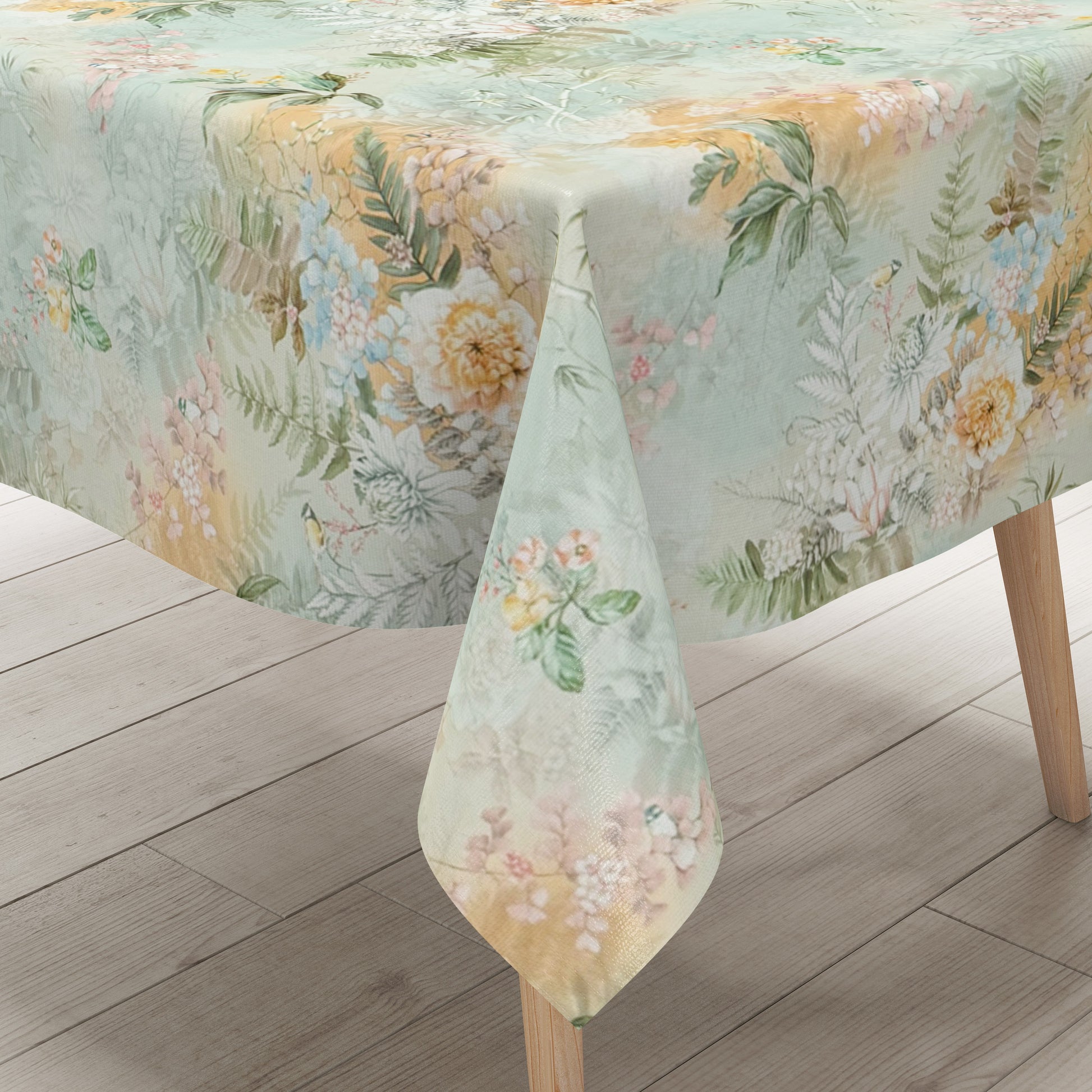Wachstuch Tischdecke Blumen Blüten mintgrün