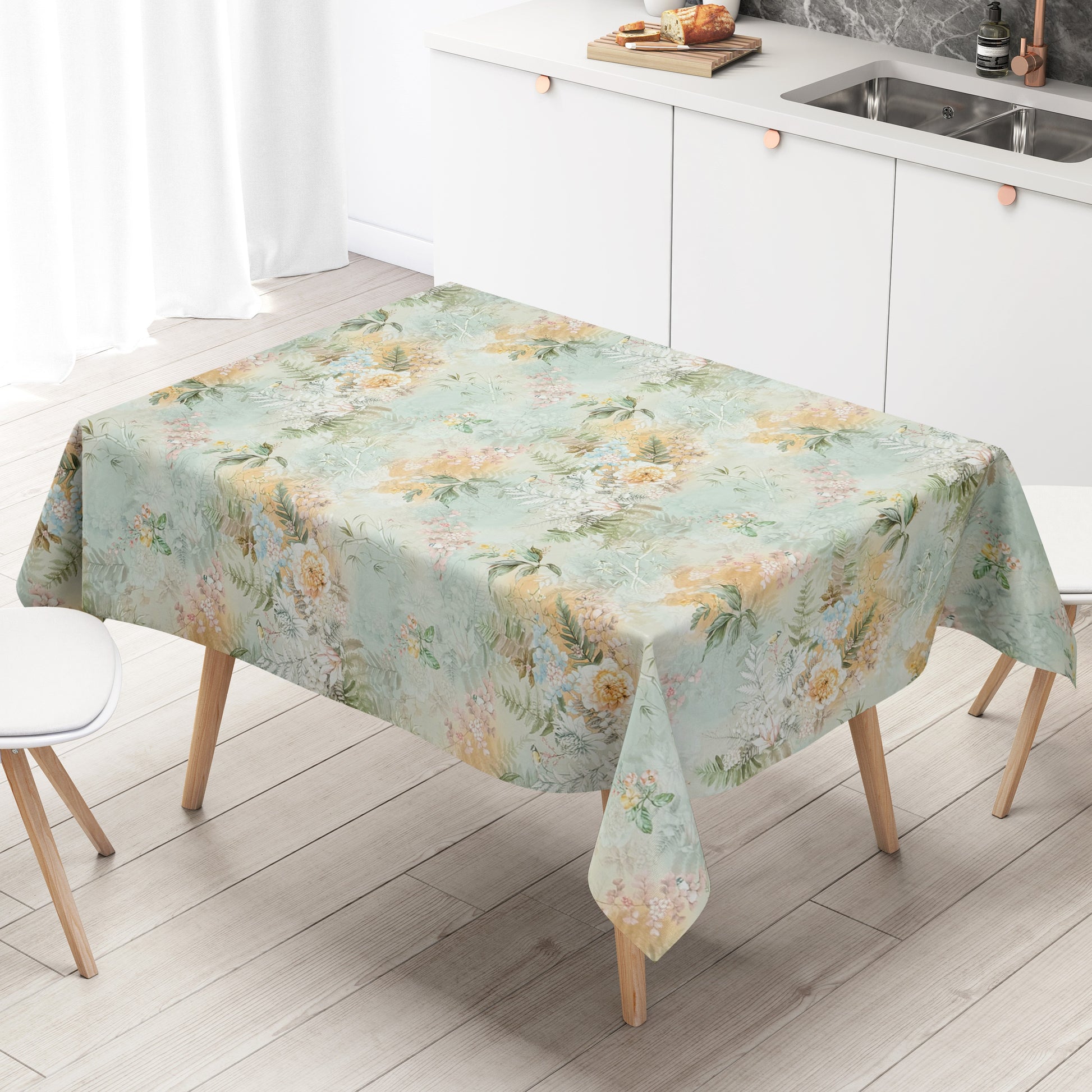 Wachstuch Tischdecke Blumen Blüten mintgrün