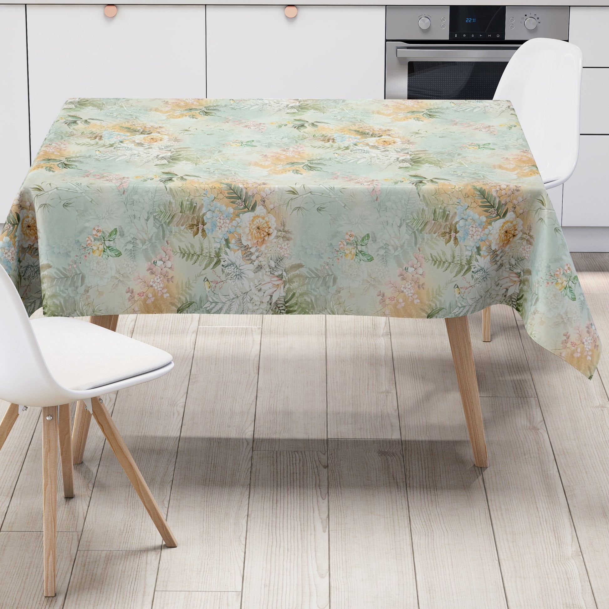 Wachstuch Tischdecke Blumen Blüten mintgrün