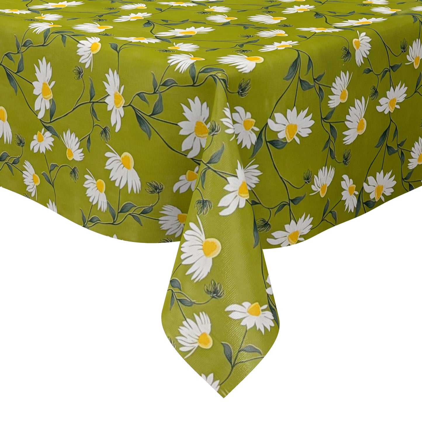 Nappe en toile cirée 01667-01 marguerites vertes fleurs de printemps carré rond ovale