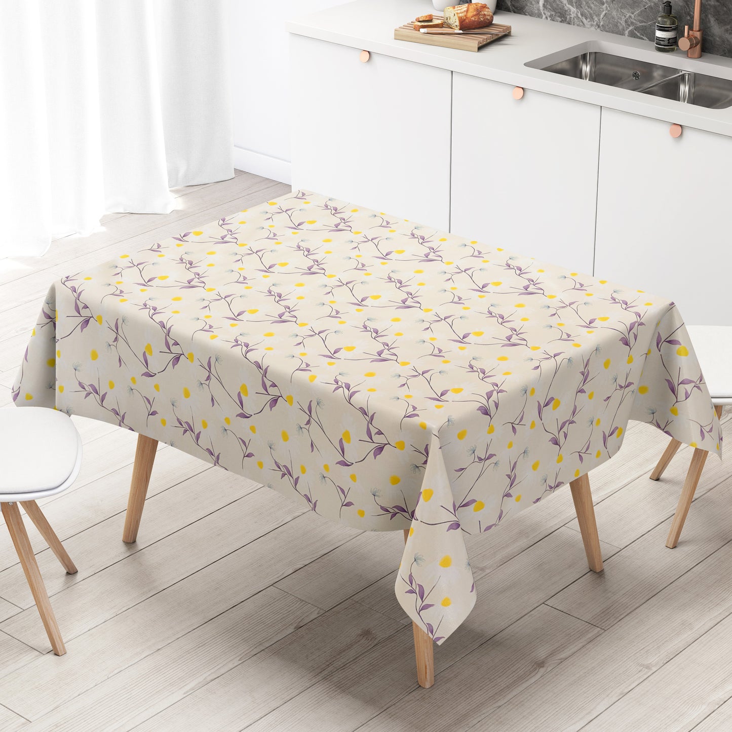 Wachstuch Tischdecke Margeriten beige