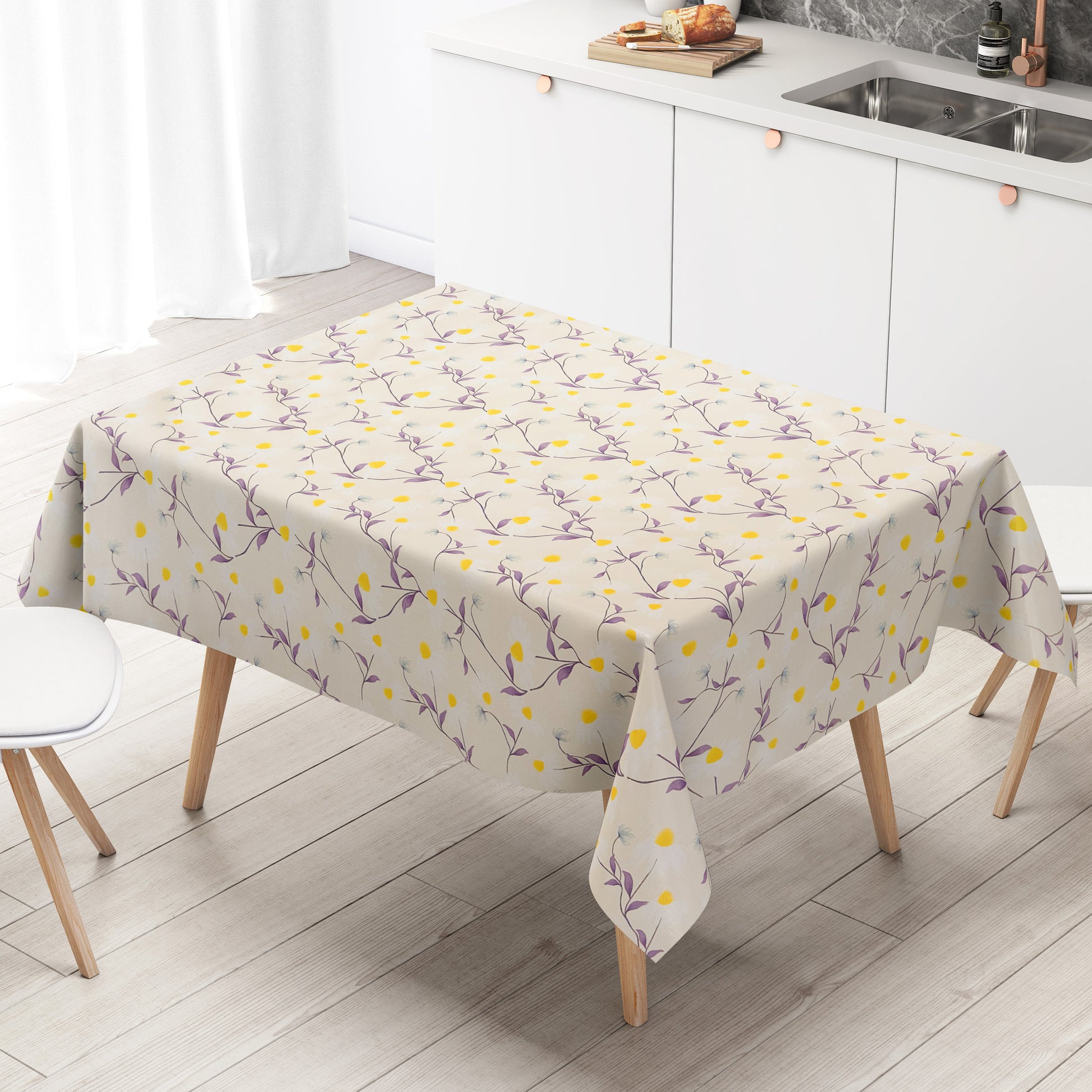 Wachstuch Tischdecke Margeriten beige