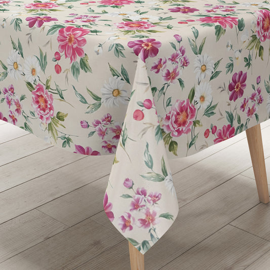 Wachstuch Tischdecke rosa Blüten auf beige