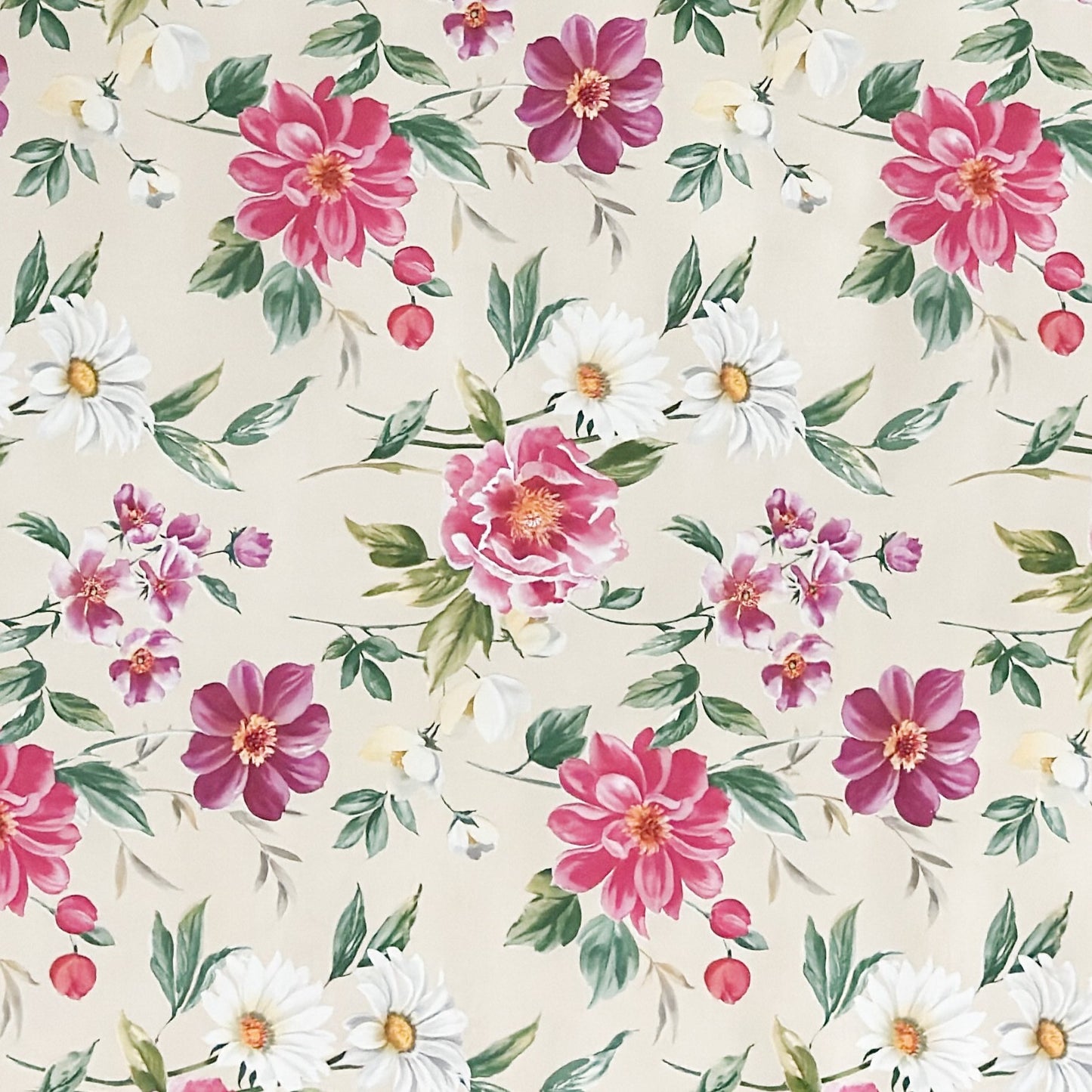 Wachstuch Tischdecke rosa Blüten auf beige