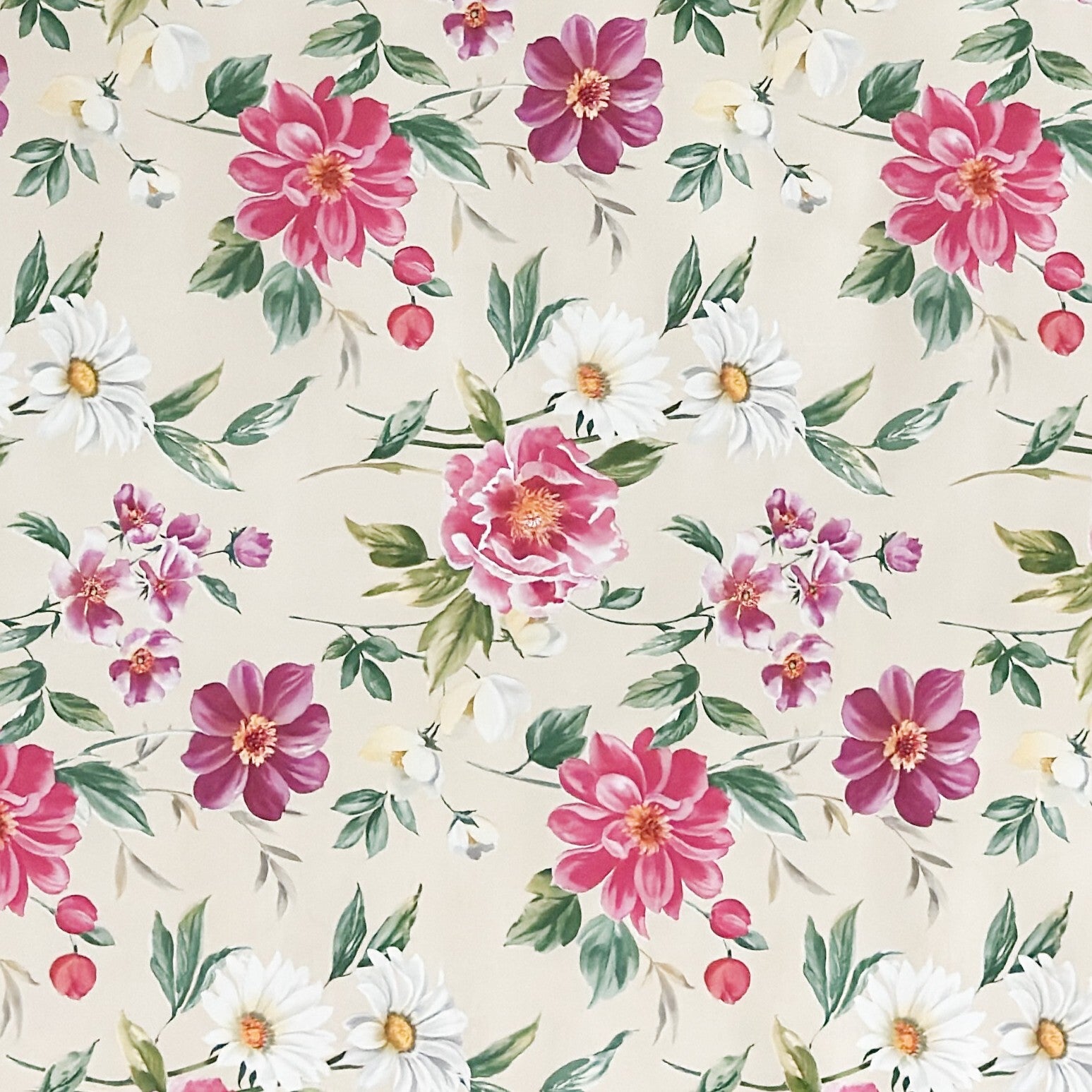 Wachstuch Tischdecke rosa Blüten auf beige