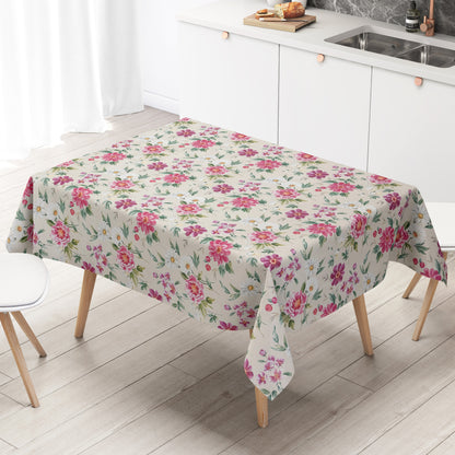 Wachstuch Tischdecke rosa Blüten auf beige
