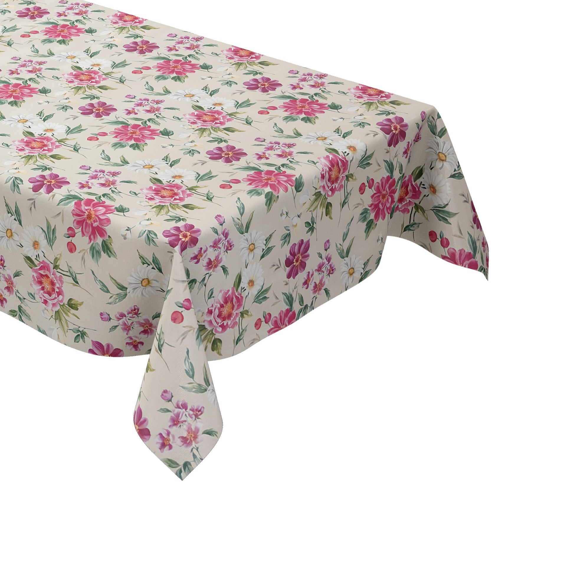 Wachstuch Tischdecke rosa Blüten auf beige