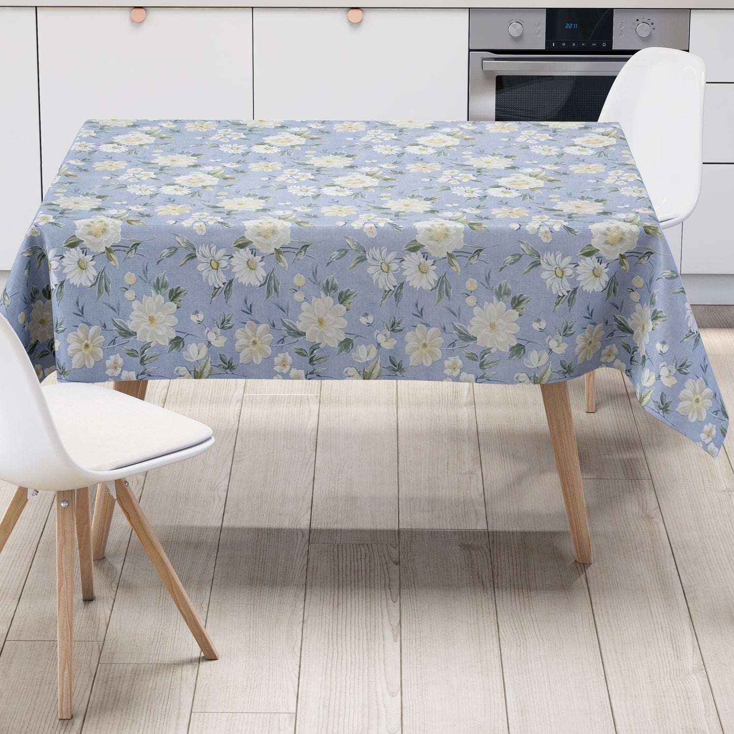 Nappe en toile cirée 01670-02 bleu clair fleurs floral carré rond ovale