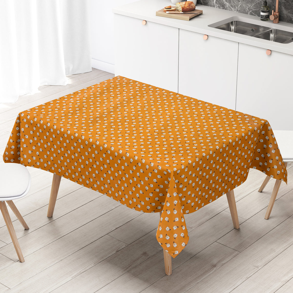 Wachstuch Tischdecke 01725-03 orange Gänseblümchen Frühjahr Blüten eck –