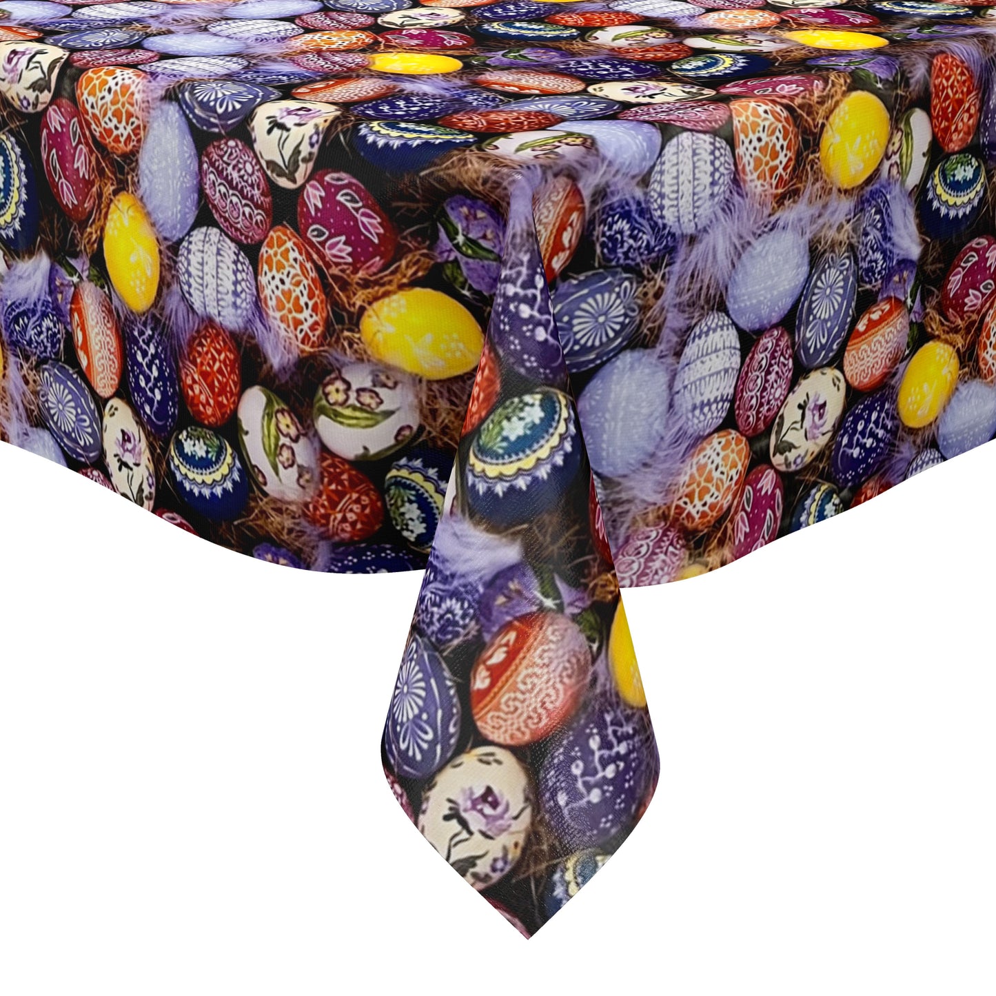 Nappe en toile cirée vendue au mètre 01726-00 Pâques coloré oeufs de Pâques plumes carré rond ovale