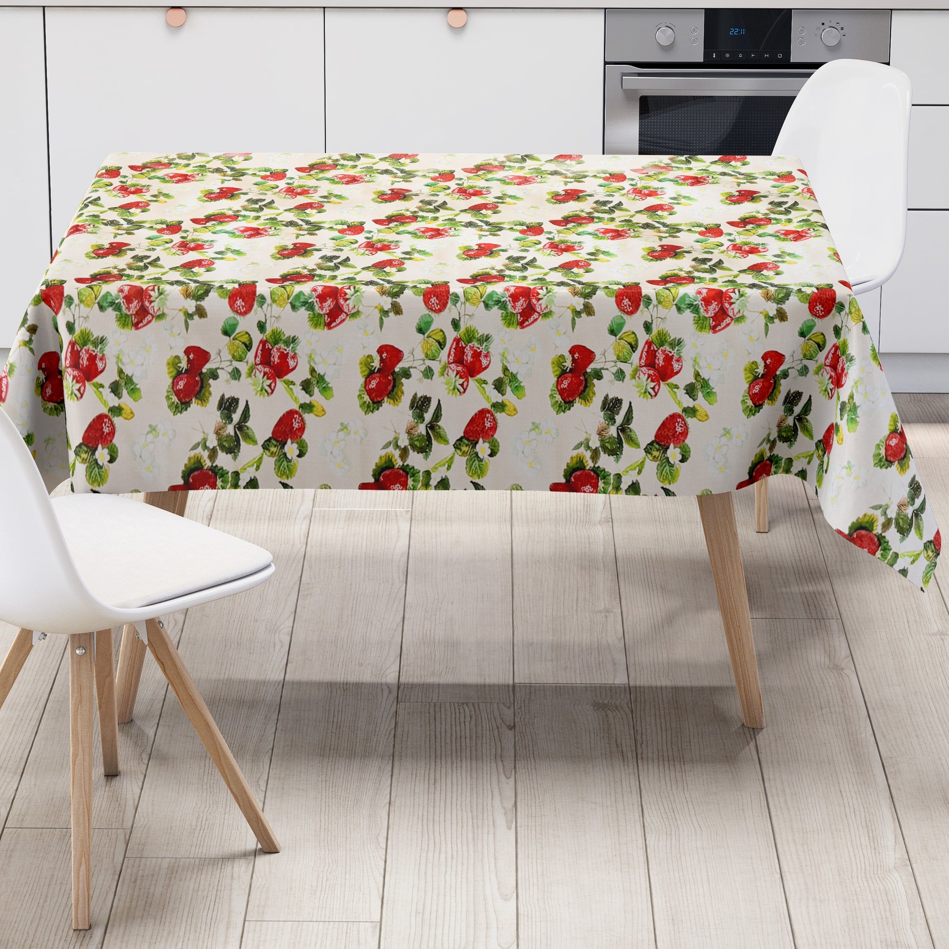 Wachstuch Tischdecke Erdbeeren auf beige