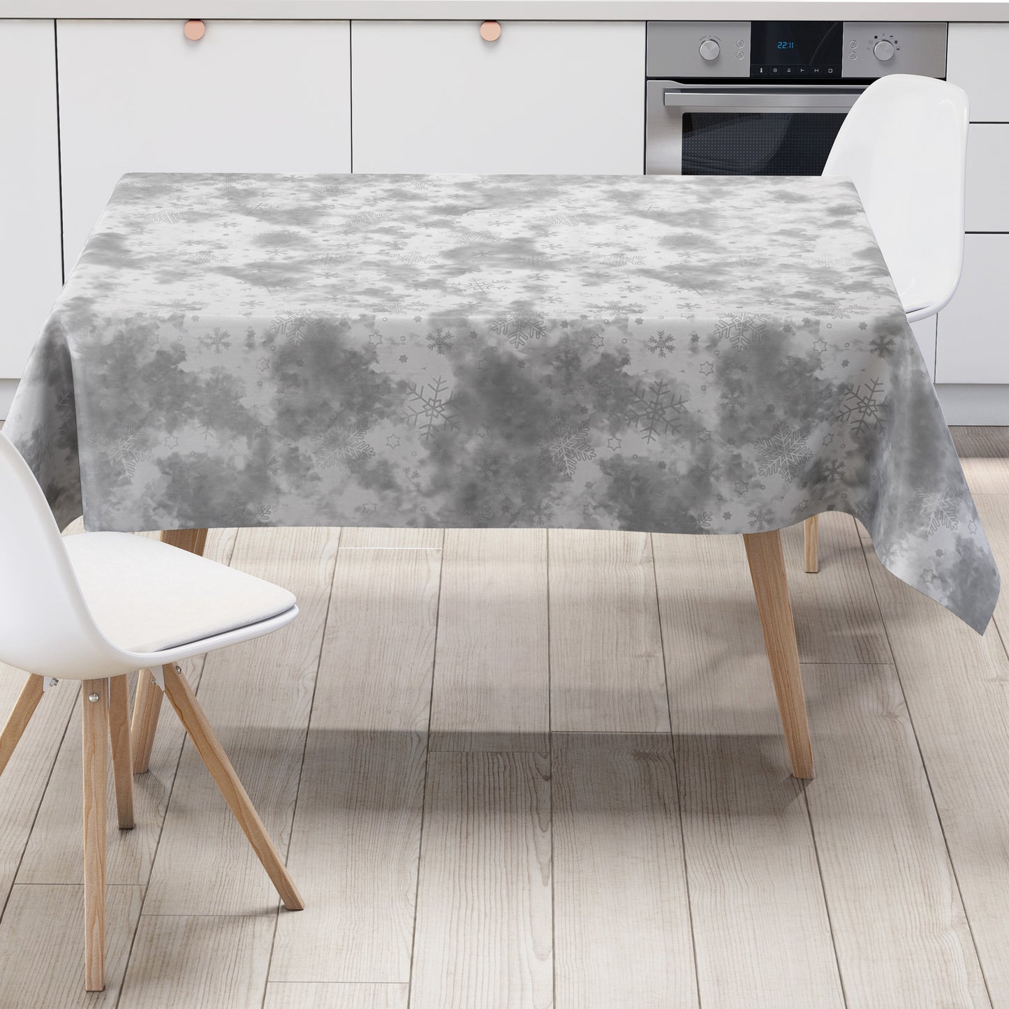 Wachstuch Tischdecke 01730-04 silber Schneeflocken Weihnachten Winter eckig rund oval