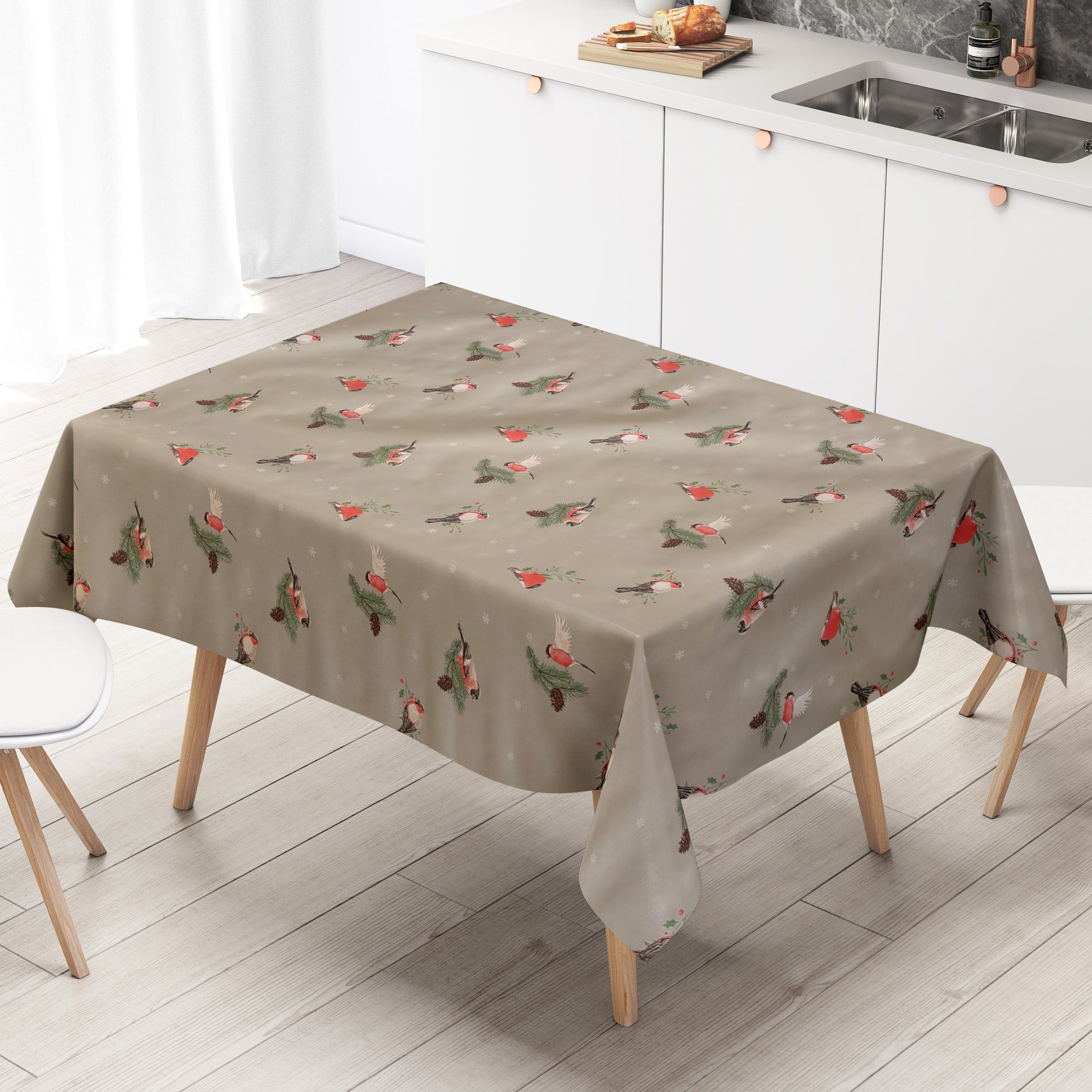 Wachstuch Tischdecke Rothkehlchen Winter Weihnachten