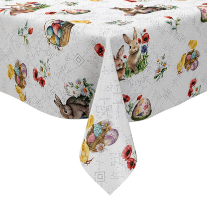 Wachstuch Tischdecke 01747-05 weiß Ostern Osterhase Osterei Osterküken eckig rund oval