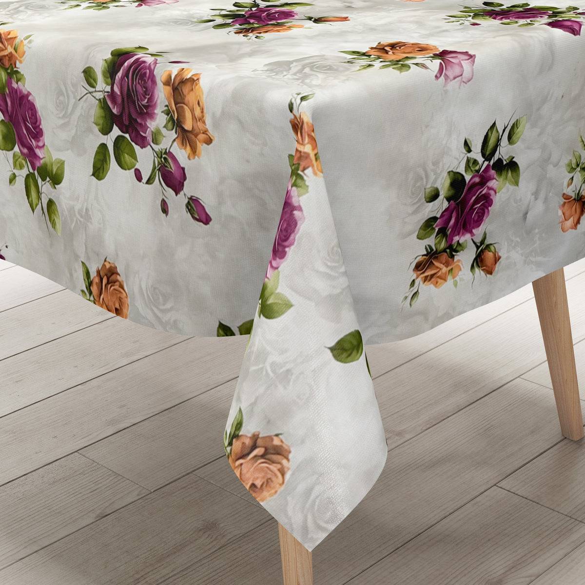 Wachstuch Tischdecke 01748-02 lila Rosen auf grau eckig rund oval –