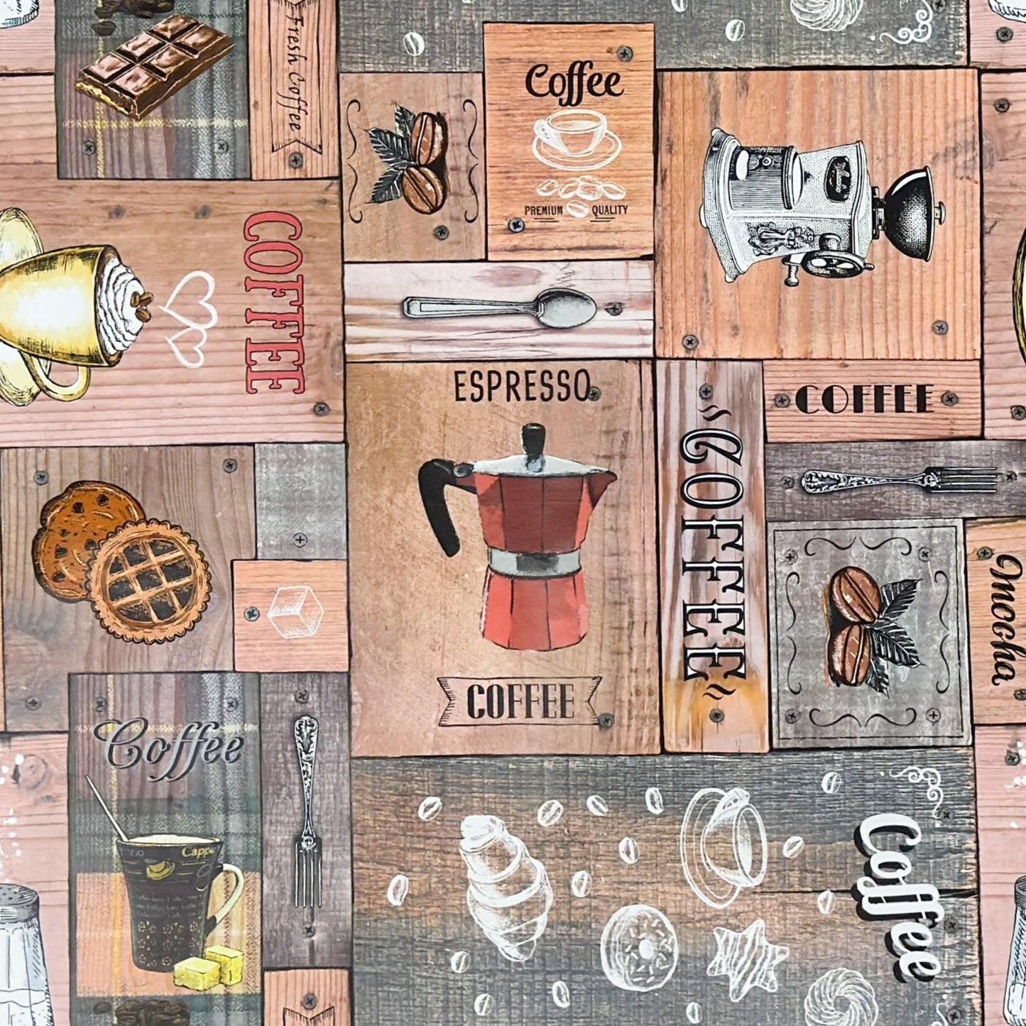 Wachstuch Tischdecke Coffee Design im Vintage Stil