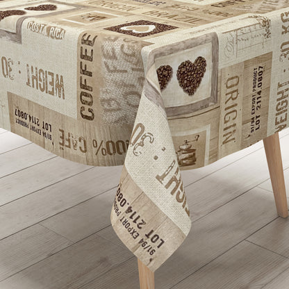 KEVKUS Wachstuch Tischdecke 06140-01 beige Kaffeemotiv Brasil wählbar in eckig, rund und oval -