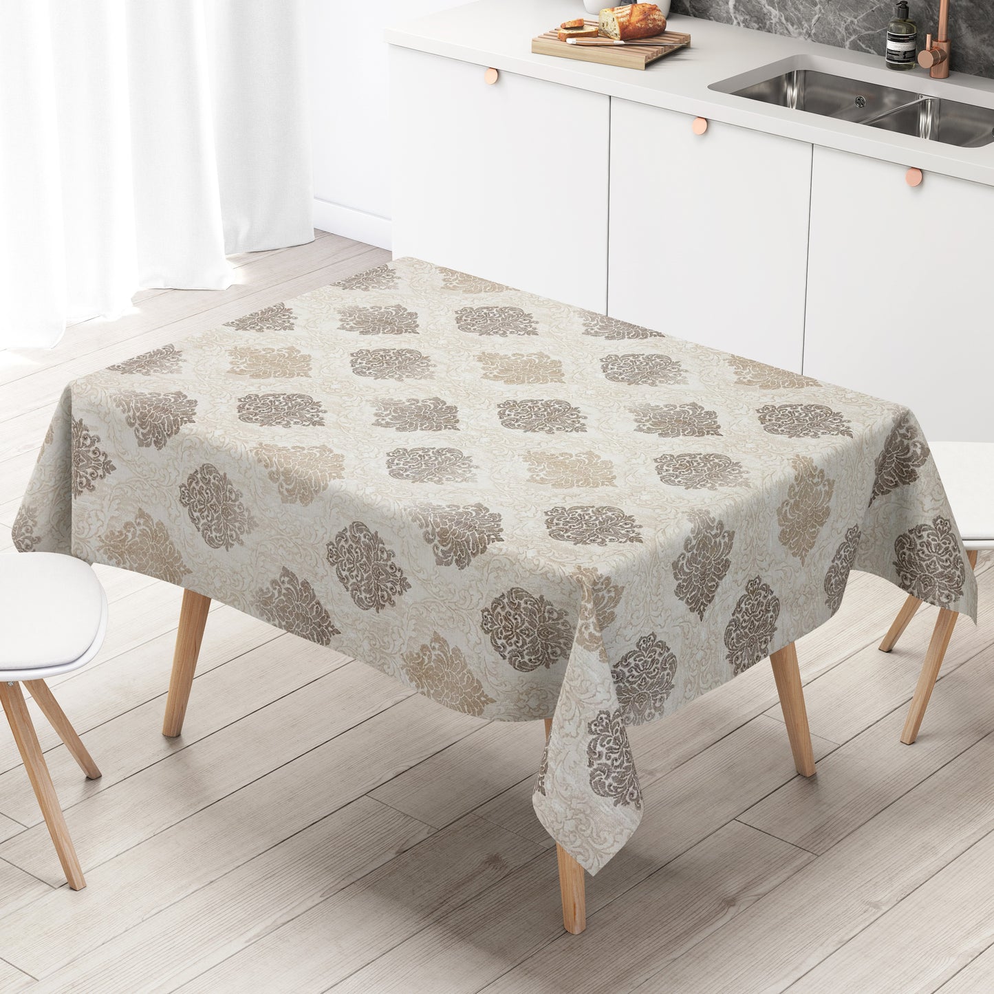 Wachstuch Tischdecke Barock Ornamente beige