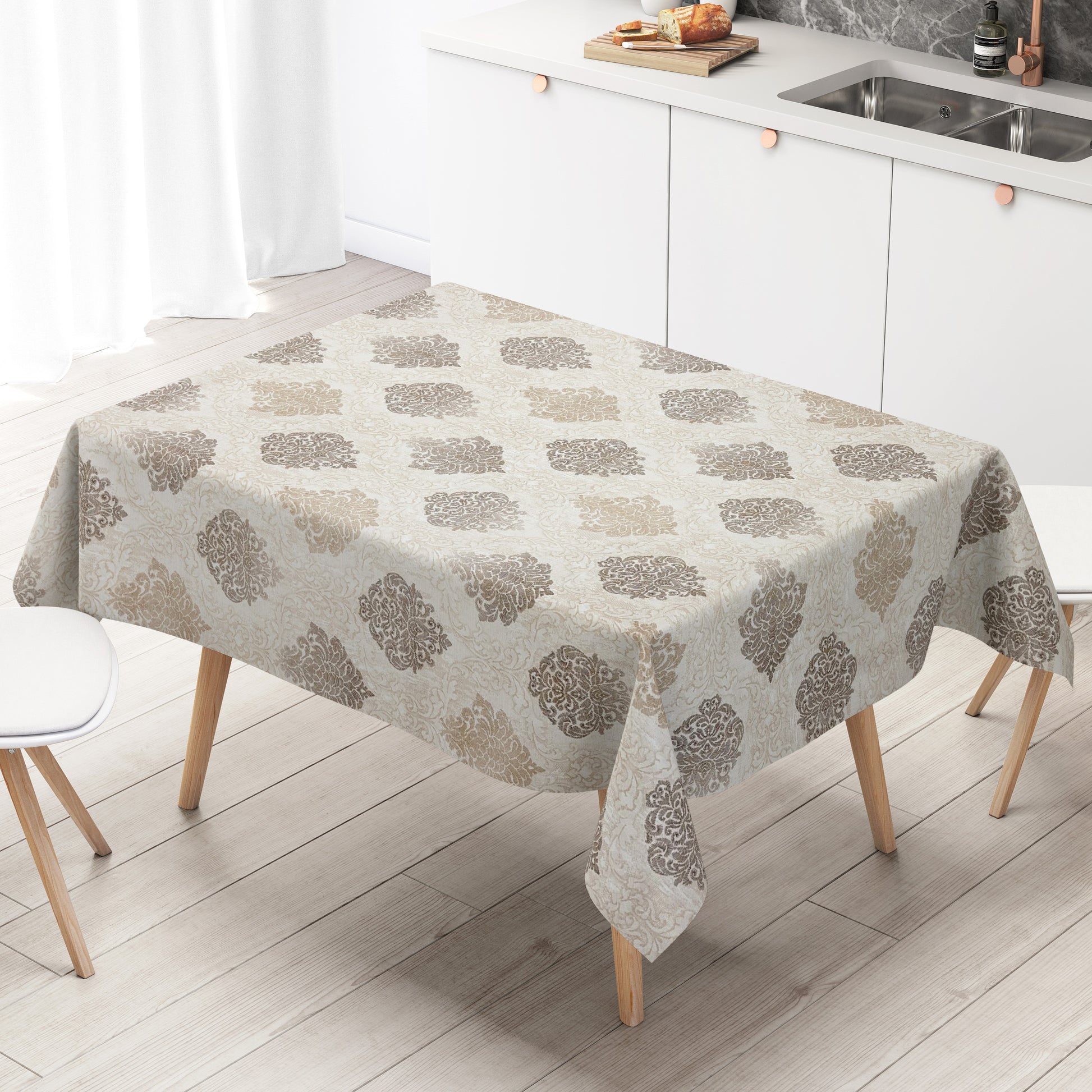 Wachstuch Tischdecke Barock Ornamente beige