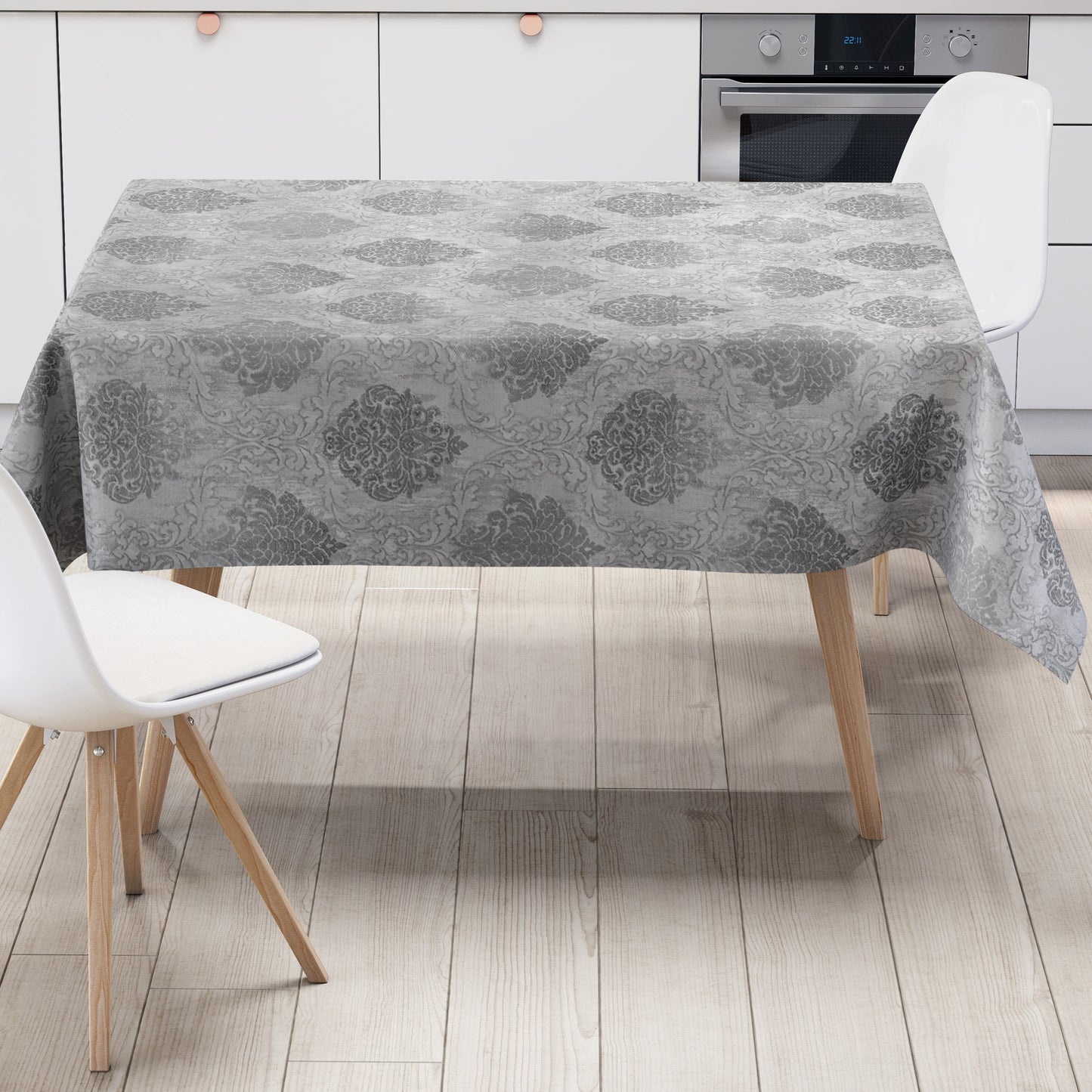 Wachstuch Tischdecke 06203-02 silber grau Ornamente Elegant Barock eckig rund oval