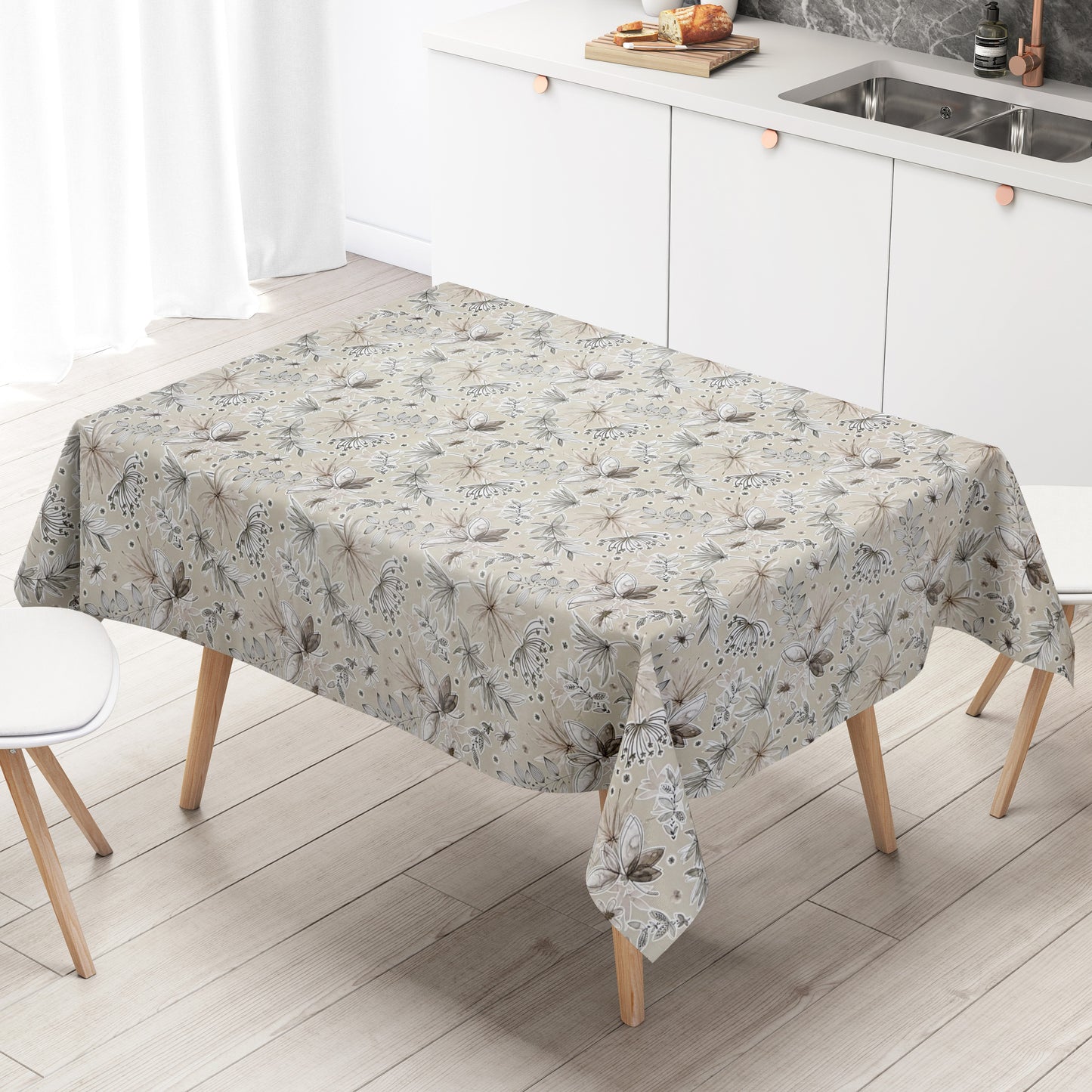 Wachstuch Tischdecke 06343-02 beige Kräuter Blüten Gräser eckig rund oval