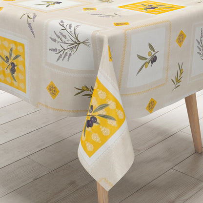 Wachstuch Tischdecke Oliven Lavendel beige