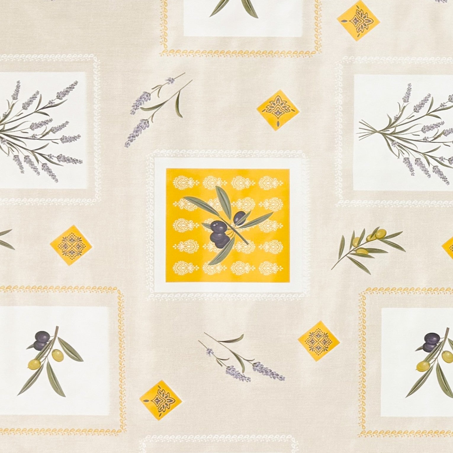 Wachstuch Tischdecke Oliven Lavendel beige