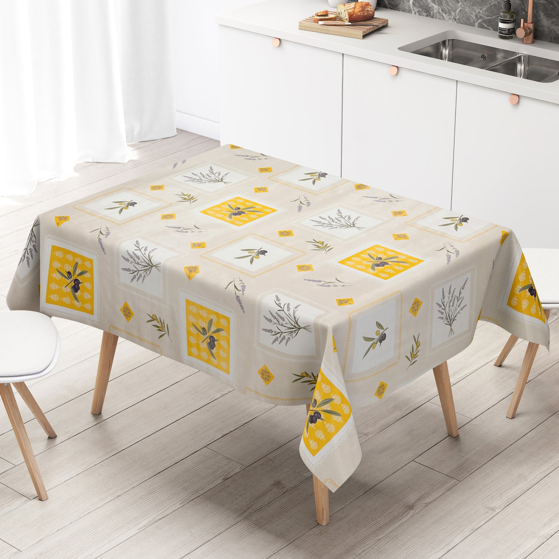 Wachstuch Tischdecke Oliven Lavendel beige