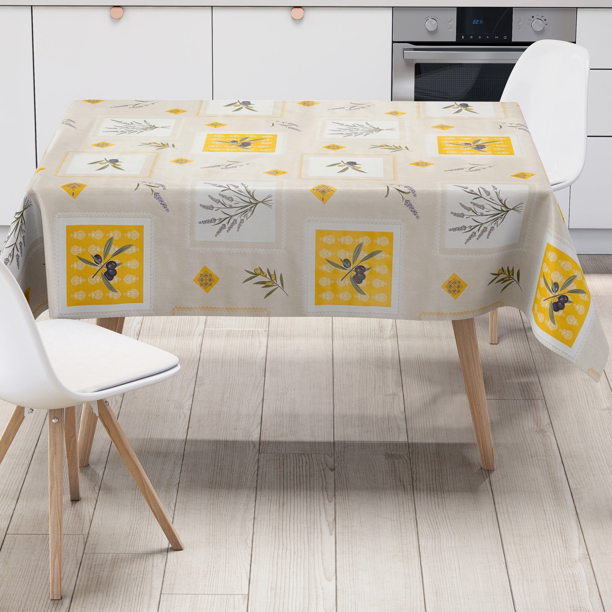 Wachstuch Tischdecke Oliven Lavendel beige